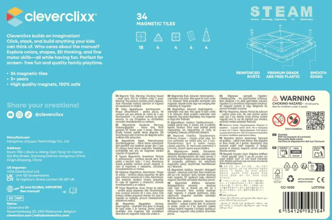 Cleverclixx® Magentbausteine Stairs Set Intense 34 Teile