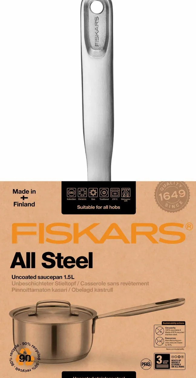 FISKARS All Steel Stieltopf 1,5 l mit Deckel