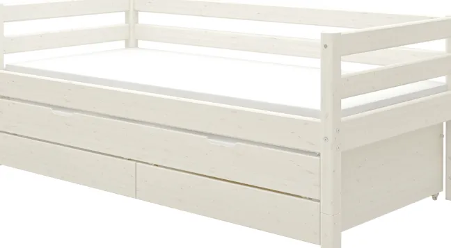 FLEXA Classic Bett 90x200cm mit Ausziehbett und 2 Schubladen weiß lasiert