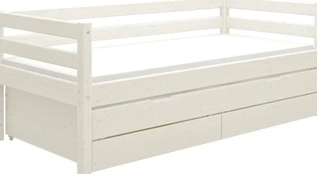 FLEXA Classic Bett 90x200cm mit Ausziehbett und 2 Schubladen weiß lasiert