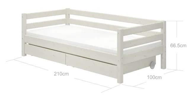 FLEXA Classic Bett 90x200cm mit 2 Schubladen weiß lasiert