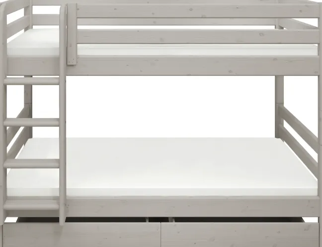FLEXA Classic Etagenbett mit senk. Leiter und 2 Schubladen grau lasiert