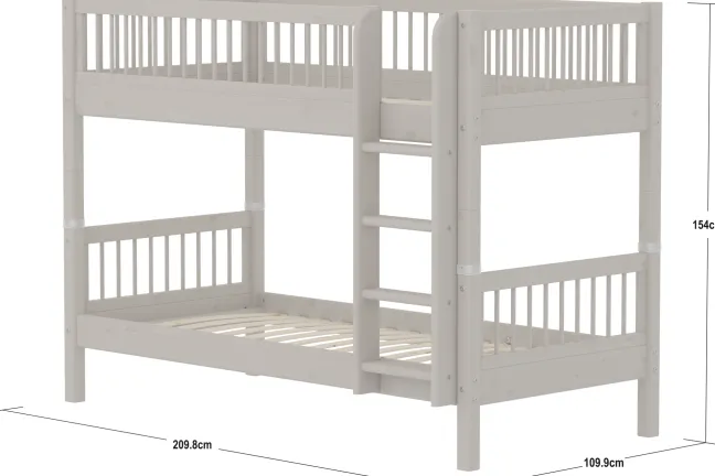 FLEXA Classic Etagenbett 90x200 cm mit Streben Absturzsicherung grau lasiert