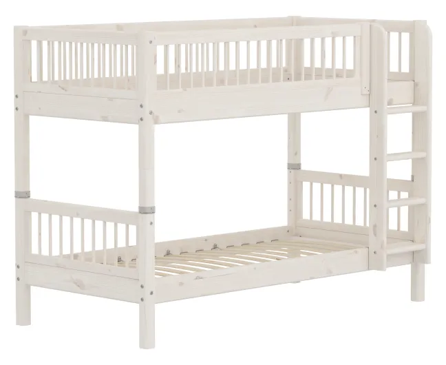 FLEXA Classic Etagenbett 90x200 cm mit Streben Absturzsicherung weiß lasiert