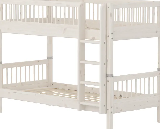 FLEXA Classic Etagenbett 90x200 cm mit Streben Absturzsicherung weiß lasiert