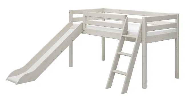 FLEXA Classic Halbhohes Bett mit Schrägleiter und Rutsche weiß lasiert Sale