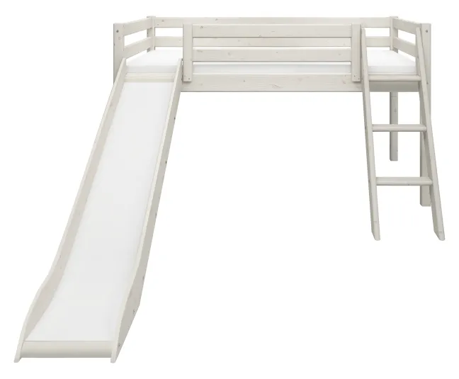 FLEXA Classic Halbhohes Bett mit Schrägleiter und Rutsche weiß lasiert Sale