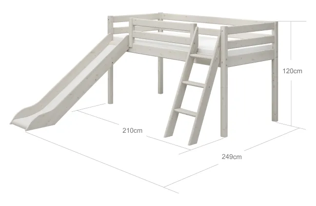 FLEXA Classic Halbhohes Bett mit Schrägleiter und Rutsche weiß lasiert Sale