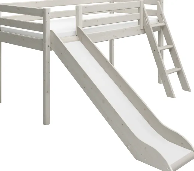 FLEXA Classic Halbhohes Bett mit Schrägleiter und Rutsche weiß lasiert Sale