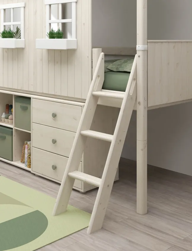 FLEXA Classic halbhohes Bett mit ganzem Baumhaus Aufsatz weiß lasiert/weiß