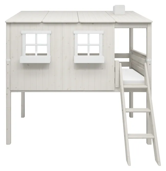 FLEXA Classic halbhohes Bett mit ganzem Baumhaus Aufsatz weiß lasiert/weiß