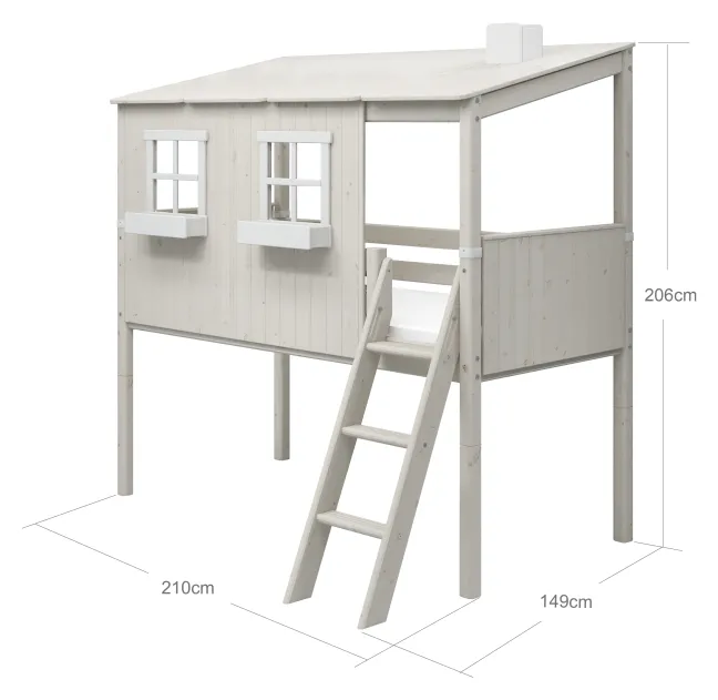 FLEXA Classic halbhohes Bett mit ganzem Baumhaus Aufsatz weiß lasiert/weiß