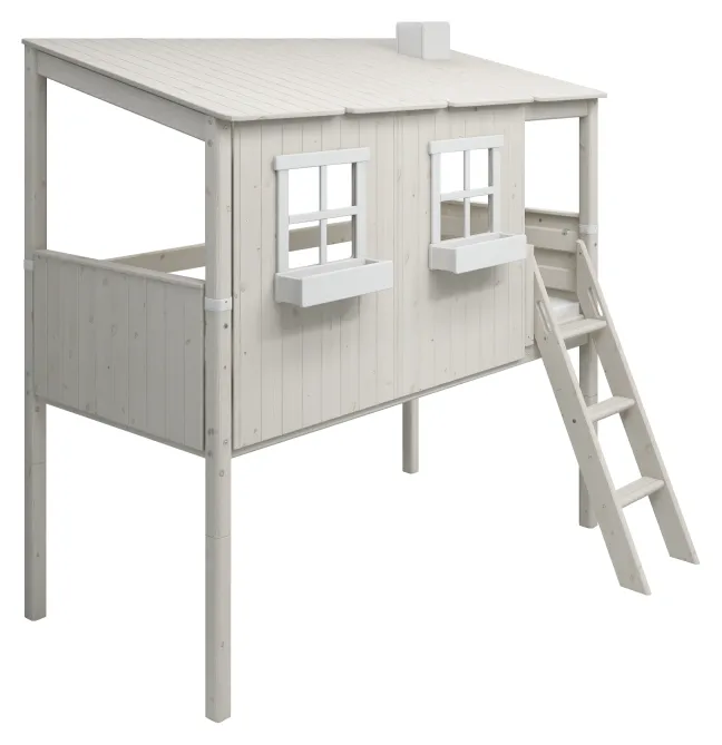 FLEXA Classic halbhohes Bett mit ganzem Baumhaus Aufsatz weiß lasiert/weiß