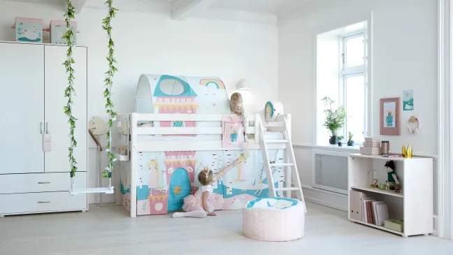 FLEXA Classic Halbhohes Bett mit Schrägleiter weiß lasiert Sale