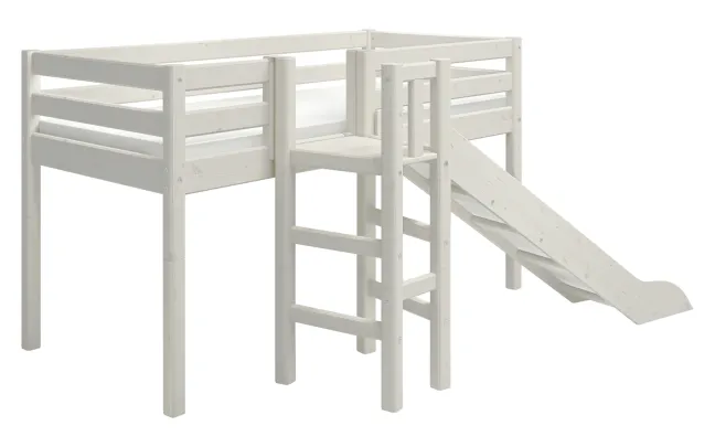 FLEXA Classic Halbhohes Bett mit Plattform und Rutsche weiß lasiert