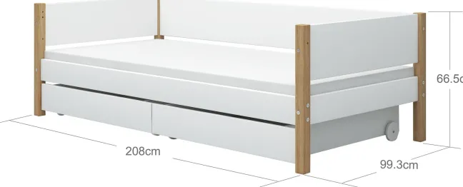 FLEXA Nor Bett 90x200cm mit 2 Schubladen weiß/eiche