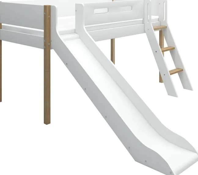 FLEXA Nor Halbhohes Bett mit Schrägleiter und Rutsche weiß/eiche