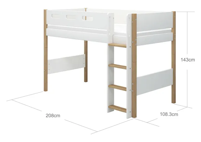 FLEXA Nor Mittelhohes Bett mit senkrechter Leiter weiß/eiche