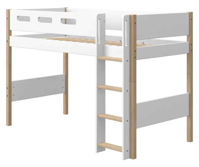 FLEXA Nor Mittelhohes Bett mit senkrechter Leiter weiß/eiche