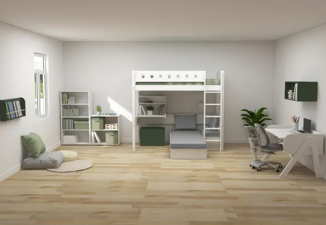 FLEXA White Casa Hochbett mit senkrechter Leiter weiß