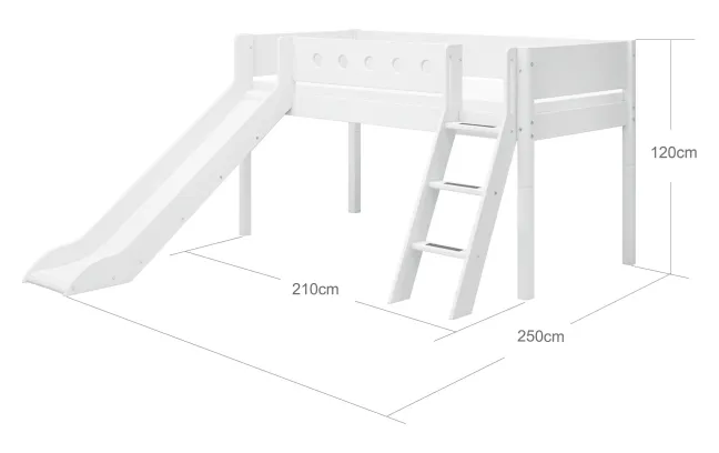 FLEXA White halbhohes Bett mit Schrägleiter und Rutsche weiß