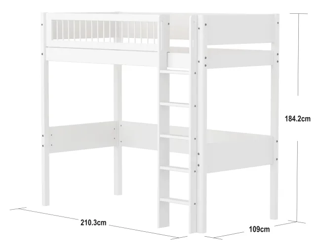 FLEXA White Hochbett 90x200cm mit Streben Absturzsicherung weiß