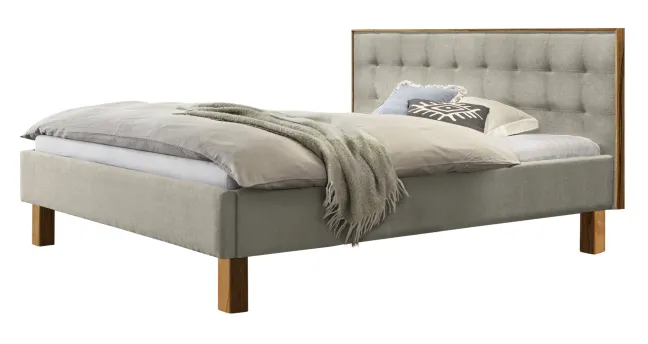 Hasena Noah Polsterbett 180x200cm Fußhöhe: 20cm Wildbuche natur geölt/Pepe beige