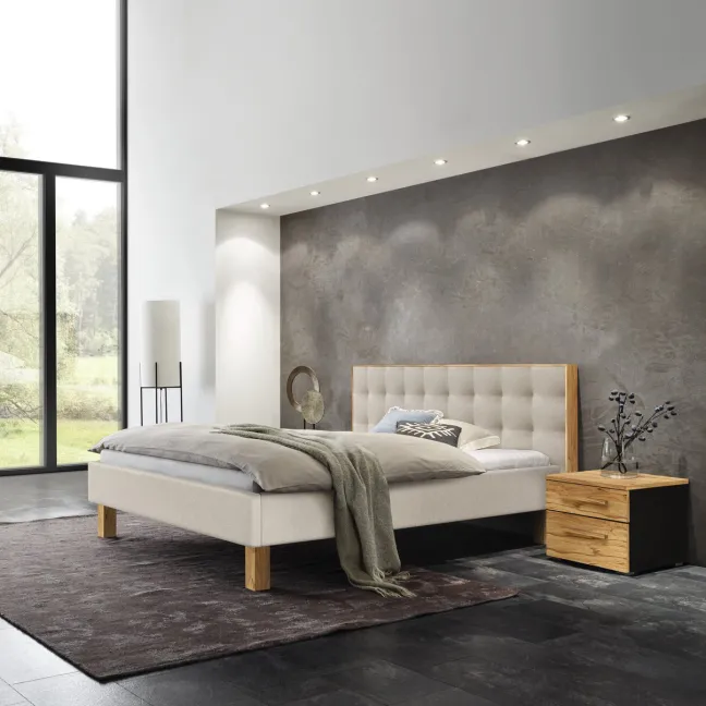 Hasena Noah Polsterbett 180x200cm Fußhöhe: 20cm Wildbuche natur geölt/Pepe beige