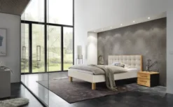 Hasena Noah Polsterbett 180x200cm Fußhöhe: 20cm Wildbuche natur geölt/Pepe beige