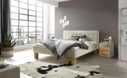 Hasena Noemi Polsterbett 180x200cm Fußhöhe: 20cm Wildbuche natur geölt/Pepe beige