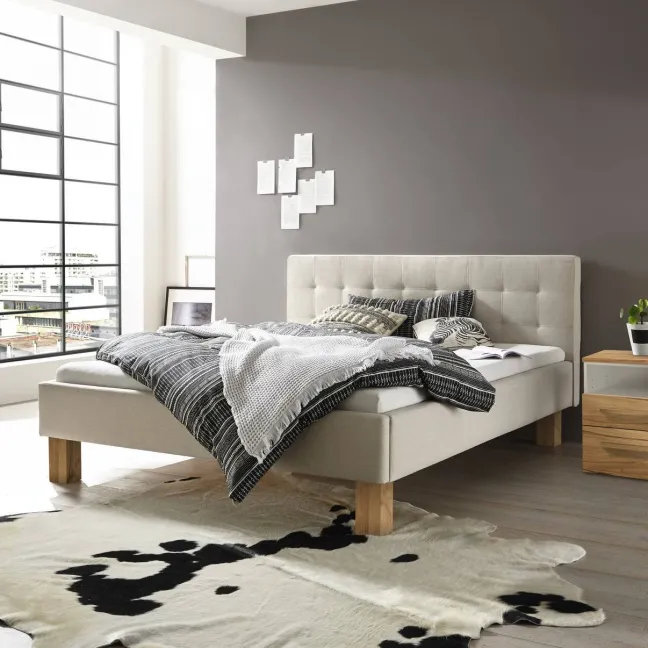Hasena Noemi Polsterbett 180x200cm Fußhöhe: 25cm Wildbuche natur geölt/Pepe beige