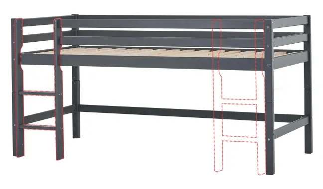 Hoppekids ECO Dream Halbhochbett 90x200cm mit gerader Leiter teilbar dunkelgrau