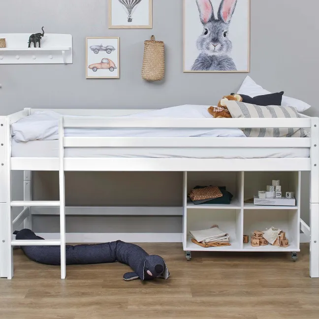 Hoppekids ECO Dream Halbhochbett 90x200cm mit gerader Leiter teilbar weiß