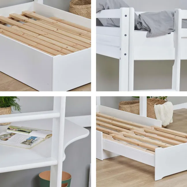 Hoppekids ECO Dream Hochbett Mega 90x200cm mit Lounge-Modul und Schreibtisch weiß
