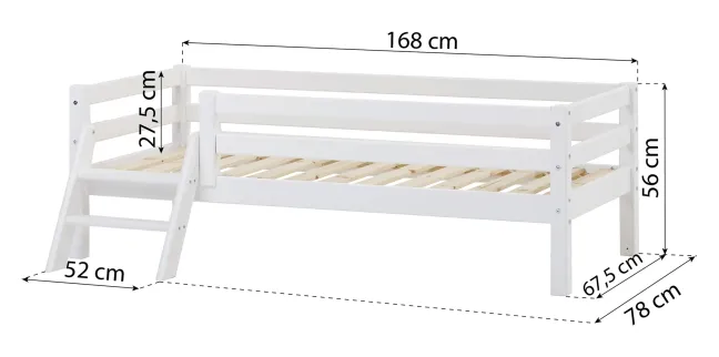 Hoppekids ECO Dream Juniorbett 70x160cm mit 3/4 Absturzs. und kleiner Leiter weiß