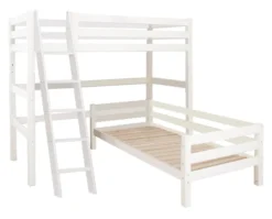 Hoppekids ECO Luxury Eck-Etagenbett 90x200cm mit Rollrost und Schrägleiter weiß