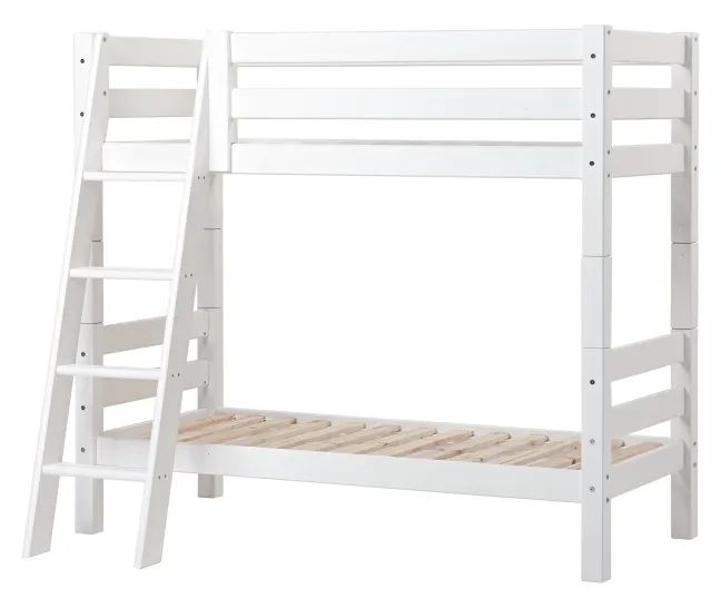 Hoppekids ECO Luxury Etagenbett Junior 70x160cm mit Rollrost und Schrägleiter weiß