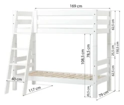 Hoppekids ECO Luxury Etagenbett Junior 70x160cm mit Rollrost und Schrägleiter weiß