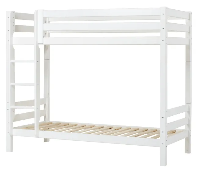 Hoppekids ECO Luxury Etagenbett hoch 90x200cm mit Rollrost und gerader Leiter weiß