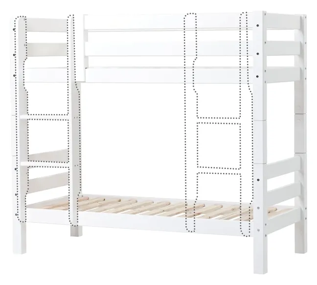 Hoppekids ECO Luxury Etagenbett Junior 70x160cm mit Rollrost und gerader Leiter weiß