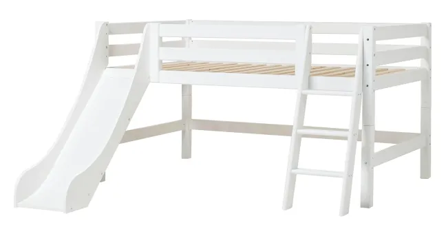 Hoppekids ECO Luxury Halbhochbett 90x200cm mit Rollrost, Rutsche und Schrägleiter weiß