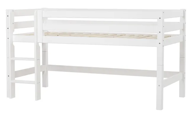 Hoppekids ECO Luxury Halbhochbett 90x200cm mit Rollrost und gerader Leiter weiß