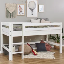 Hoppekids ECO Luxury Halbhochbett 90x200cm mit Rollrost und gerader Leiter weiß