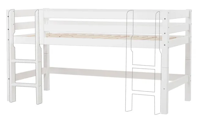 Hoppekids ECO Luxury Halbhochbett 90x200cm mit Rollrost und gerader Leiter weiß