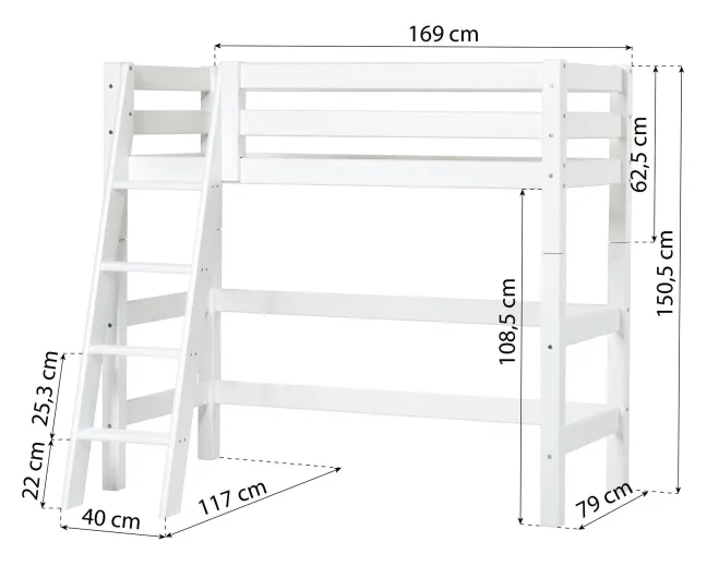 Hoppekids ECO Luxury Mittelhochbett Junior 70x160cm mit Rollrost und Schrägleiter weiß
