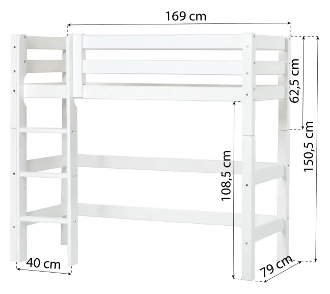 Hoppekids ECO Luxury Mittelhochbett Junior 70x160cm mit Rollrost und gerader Leiter weiß