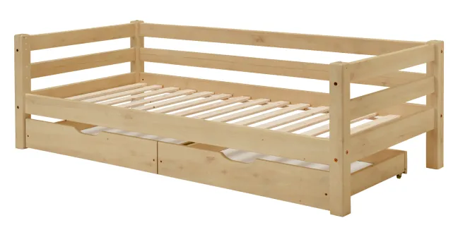 Infanskids Etagenbett mit Leiter und 2 Rollschubkästen natur lackiert 90 x 200cm 603-10