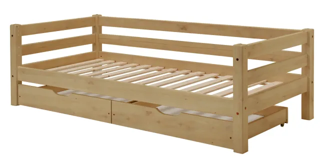 Infanskids Etagenbett mit Leiter und 2 Rollschubkästen gelaugt 90 x 200cm 603-20