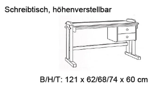 Infanskids Schreibtisch höhenverstellbar mit 2 Schubladen gelaugt 813-20