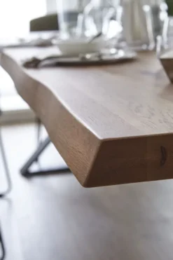 LifeConcept Esstisch 240x100cm Zerreiche Baumkante (6cm) Natur geölt mit Holz Spider-Gestell